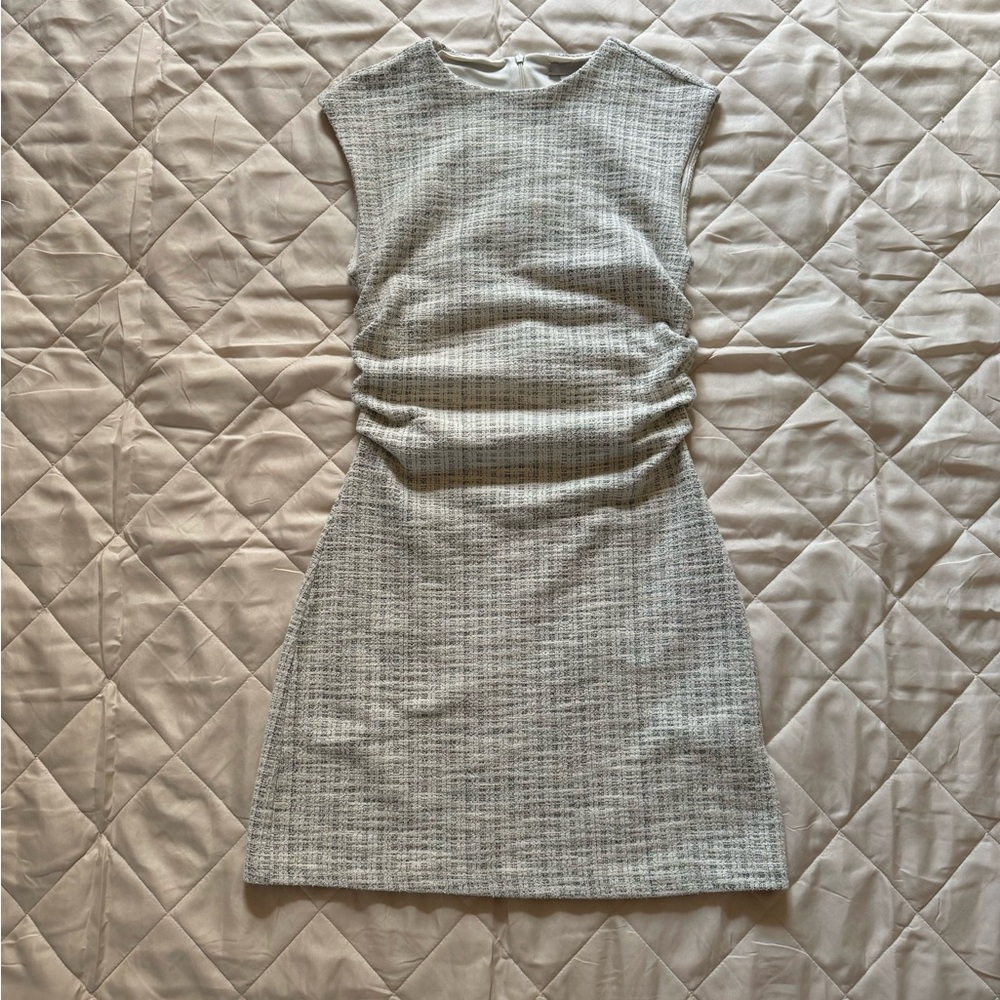 H&M Gray and White Ruched Sheath Mini Dress